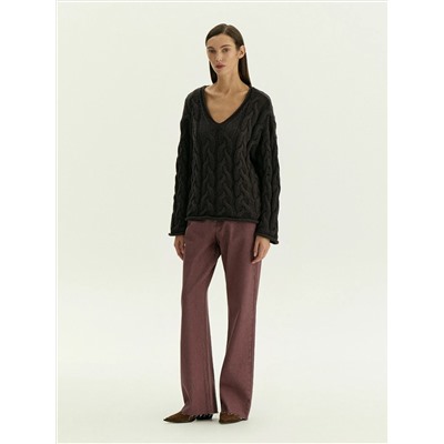 Джемпер с узорной вязкой из смесового хлопка, B3023/fondant