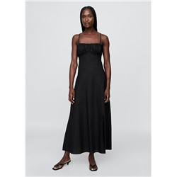 Linen-Blend Shirred Bodice Maxi Dress