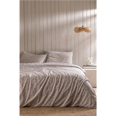 Garde King Size %100 Pamuk Ranforce Baskılı Nevresim Takımı - Bej
