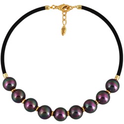 Колье Гевея (Майорка 16мм бургунди хамелеон, каучук черный; покрытие золото) 45-50см, Есть комплект