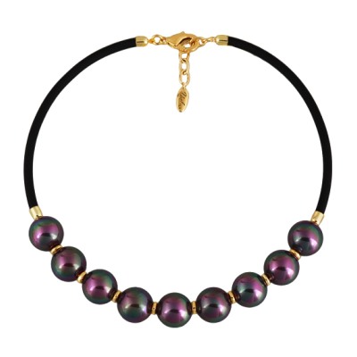 Колье Гевея (Майорка 16мм бургунди хамелеон, каучук черный; покрытие золото) 45-50см, Есть комплект