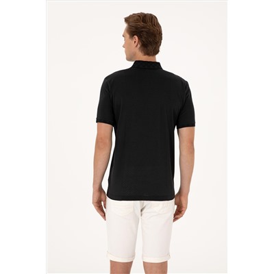 Erkek Regular Fit Siyah Polo Yaka Fermuarlı Tişört