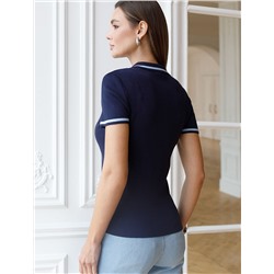 Джемпер с воротником-поло с коротким рукавом тонкой вязки из вискозы