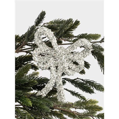 Украшение декоративное, 13 см, на клипсе, пластик, серебристое, Бант, New year