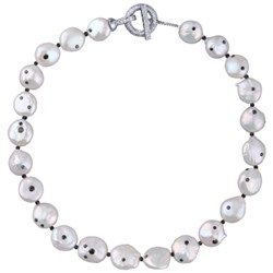 Колье (жемчуг белый, кристаллы черные; покрытие родий) 45см, Есть комплект