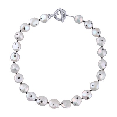 Колье (жемчуг белый, кристаллы черные; покрытие родий) 45см, Есть комплект