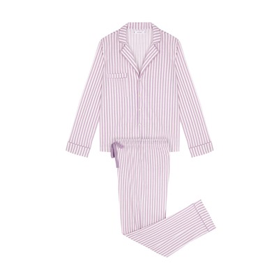 Pijama camisero largo 100% algodón rayas lilas