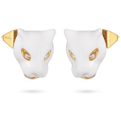 Серьги Пантера (эмаль белая, кристаллы SW белые; покрытие золото), Есть комплект