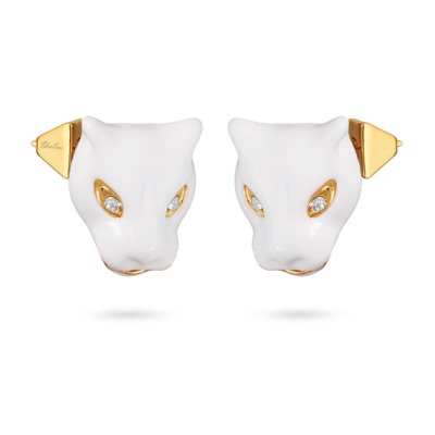 Серьги Пантера (эмаль белая, кристаллы SW белые; покрытие золото), Есть комплект