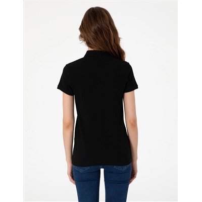 Siyah Regular Fit Pamuklu Polo Yaka Basic Tişört
