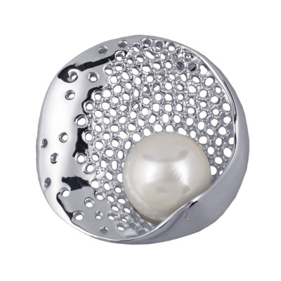 Брошь (Майорка 16мм белая; покрытие родий), Есть комплект