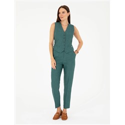 Yeşil Keten Slim Fit Yelek