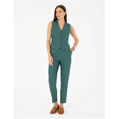 Yeşil Keten Slim Fit Yelek