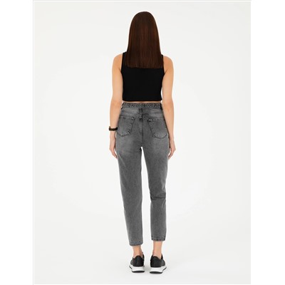 Antrasit Mom High Waist Fit Jean Pantolon