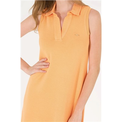 Kadın Turuncu Polo Yaka Örme Elbise