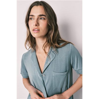 Pijama camisero Capri tacto suave azul