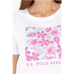 Kadın Beyaz Bisiklet Yaka Tişört