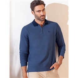 Лонгслив из мягкого фактурного трикотажа с плетеным воротником поло на молнии