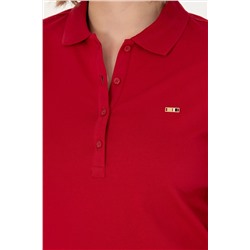 Kadın Kırmızı Basic Polo Yaka Sweatshirt