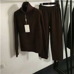 MaxMar* новый вязаный спортивный костюм, толстовка с высоким воротником и длинными рукавами с полумолнией + повседневные брюки, белый, розовый, черный, темно-коричневый, серый, абрикосовый, [один размер подходит всем, ширина плеч 60, обхват груди 120, длина рукава 55, длина одежды 58; талия 66, резинка, длина 101]