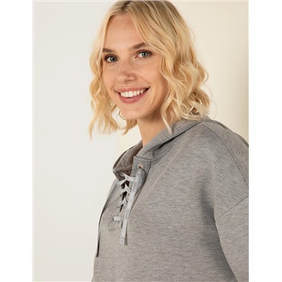Gri Melanj Oversize Kapüşonlu Sweatshirt