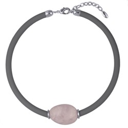 Колье Терра (кварц розовый, каучук темно-серый; покрытие родий) 45-50см, Есть комплект