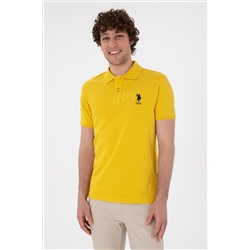 Erkek Slim Fit Polo Yaka Sarı Basic Tişört