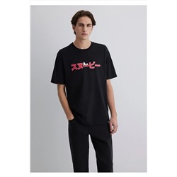 Mavi Peanuts Baskılı Siyah Tişört Loose Fit / Bol Rahat Kesim 0612661-900