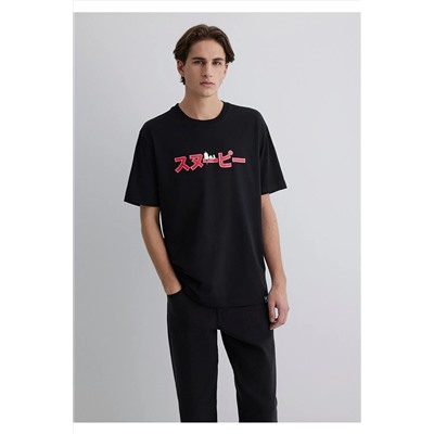Mavi Peanuts Baskılı Siyah Tişört Loose Fit / Bol Rahat Kesim 0612661-900