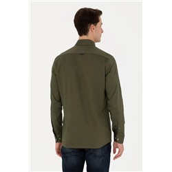 Erkek Haki Uzun Kollu Basic Gömlek