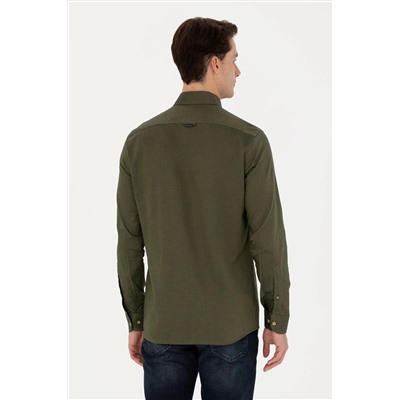 Erkek Haki Uzun Kollu Basic Gömlek