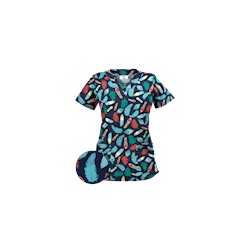 Happy Scrubs® Birds Of A Feather Navy Print Scrub Top