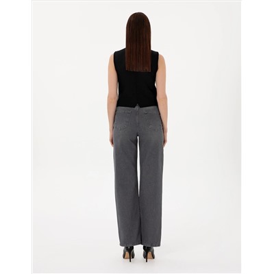 Siyah High Waist Flare Fit Jean Pantolon
