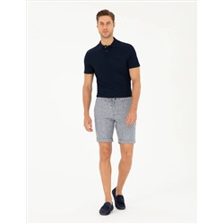 Açık Lacivert Slim Fit Keten Karışımlı Beli Lastikli Bağcıklı Dokuma Şort