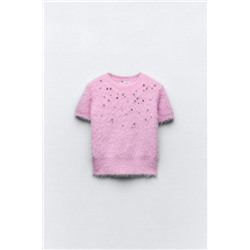 FAUX FUR SWEATER WITH RHINESTONES