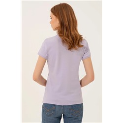 Kadın Lila Basic Polo Yaka Tişört