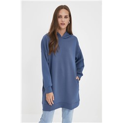 TRENDYOL MODEST Lacivert Kapüşonlu Cepli Scuba Örme Geniş Kalıp Overize Sweatshirt TCTAW22TW0151