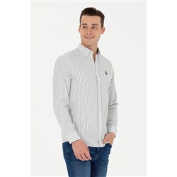 Erkek Ekru Çizgili Beyaz Gömlek