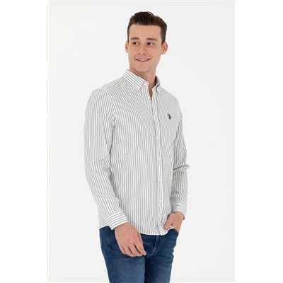 Erkek Ekru Çizgili Beyaz Gömlek