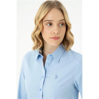 Kadın Mavi Uzun Kollu Basic Gömlek