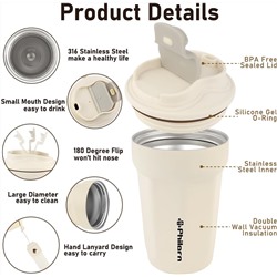 PHILORN Pink Coffee Tumbler - 12 OZ Insulated Coffee Mug with Lid, Leak Proof Thermo Cup for Hot and Iced Drinks, Stainless Steel Vacuum Pink Cup with Double Wall