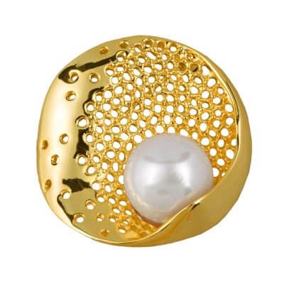 Брошь (Майорка 16мм белая; покрытие золото), Есть комплект