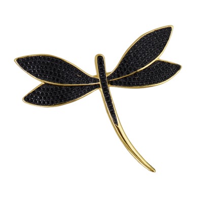 Брошь Стрекоза (фианит черный; покрытие золото), Есть комплект