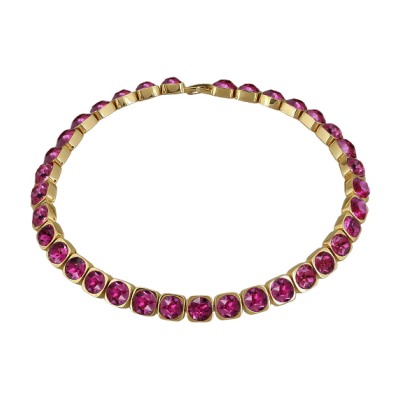 Колье Теннис (кристаллы SW фуксия 7мм; покрытие золото) 37-40см, Есть комплект