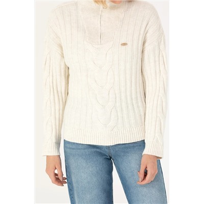 Kadın Krem V - Yaka Kazak