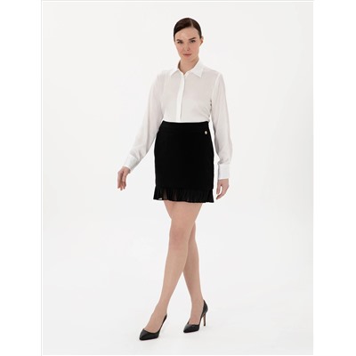 Ekru Comfort Fit Saten Uzun Kollu Gömlek