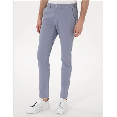 Açık Mavi Slim Fit Beli Lastikli Kanvas Pantolon