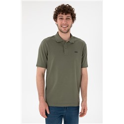 Erkek Regular Fit Polo Yaka Koyu Haki Basic Tişört