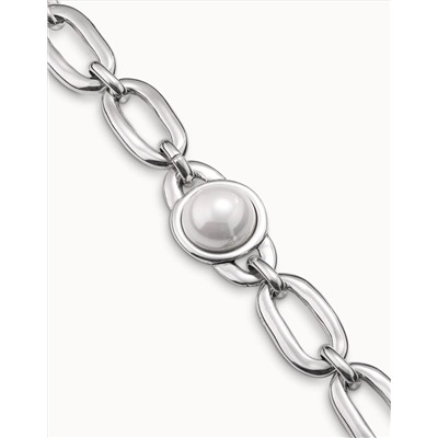 Pulsera con diseño de eslabones ovalados y una perla central