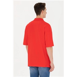 Erkek Kırmızı Oversize Polo Yaka Tişört